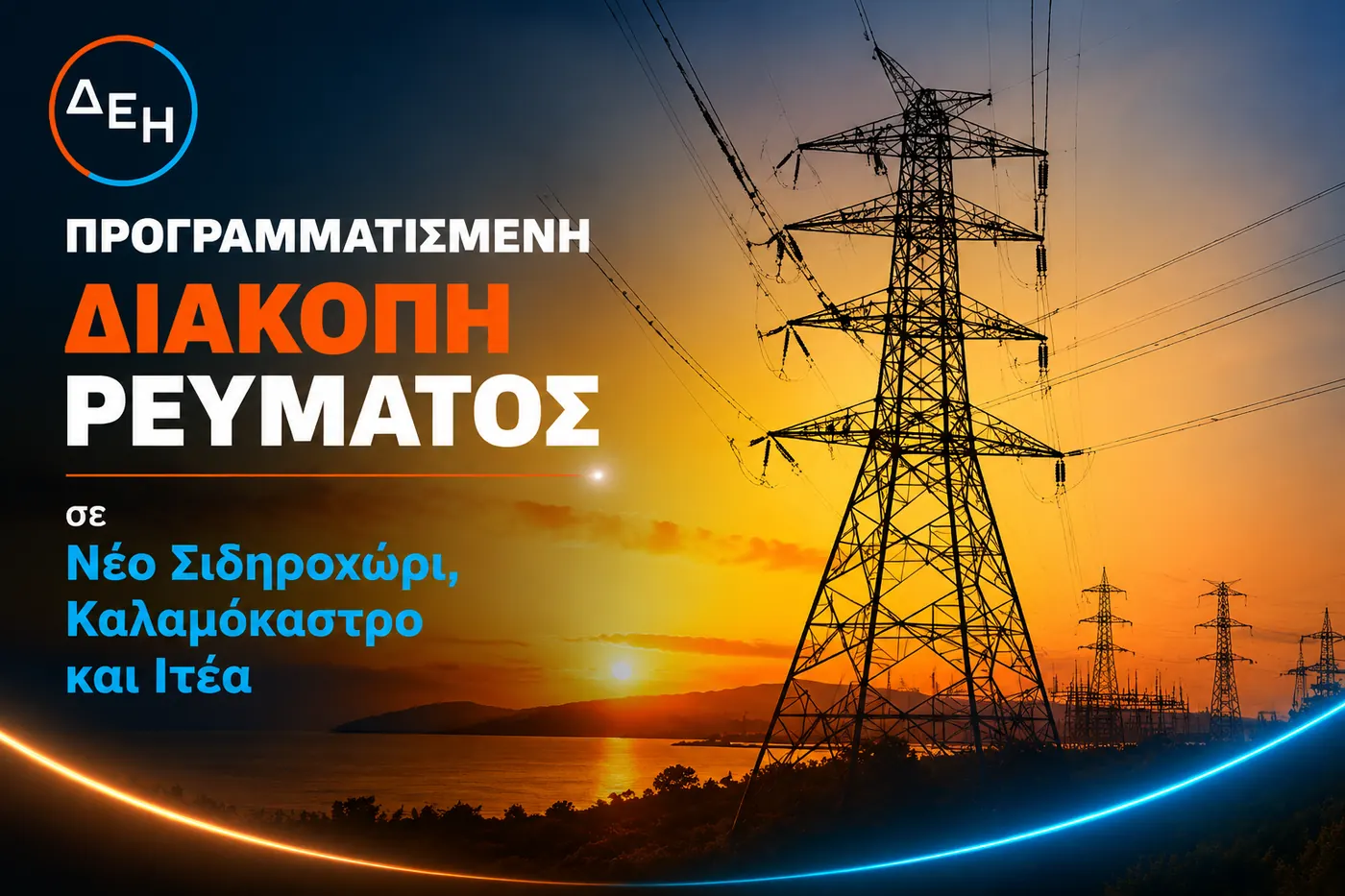 Προγραμματισμένη διακοπή ρεύματος σε Νέο Σιδηροχώρι, Καλαμόκαστρο και Ιτέα